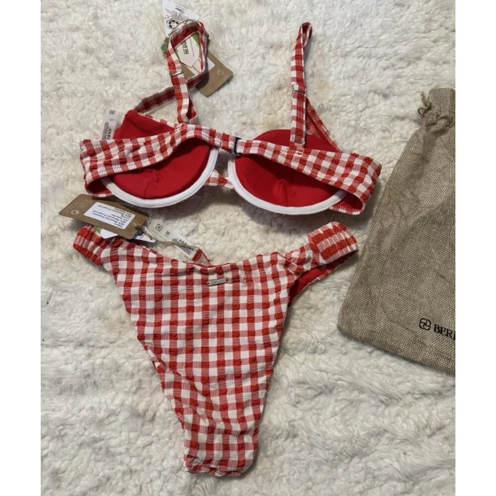 Berlook Two Piece RED White Push Up Bikini Swimsuit Size M NWT NEW W Bag